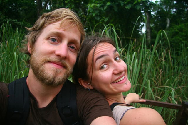 Andy and Szerdi riding an elephant in the Nepalese jungle